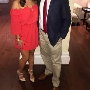 Red off shoulder dress